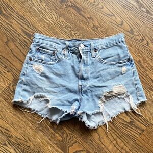 Levi’s Distressed Light Blue Denim Shorts